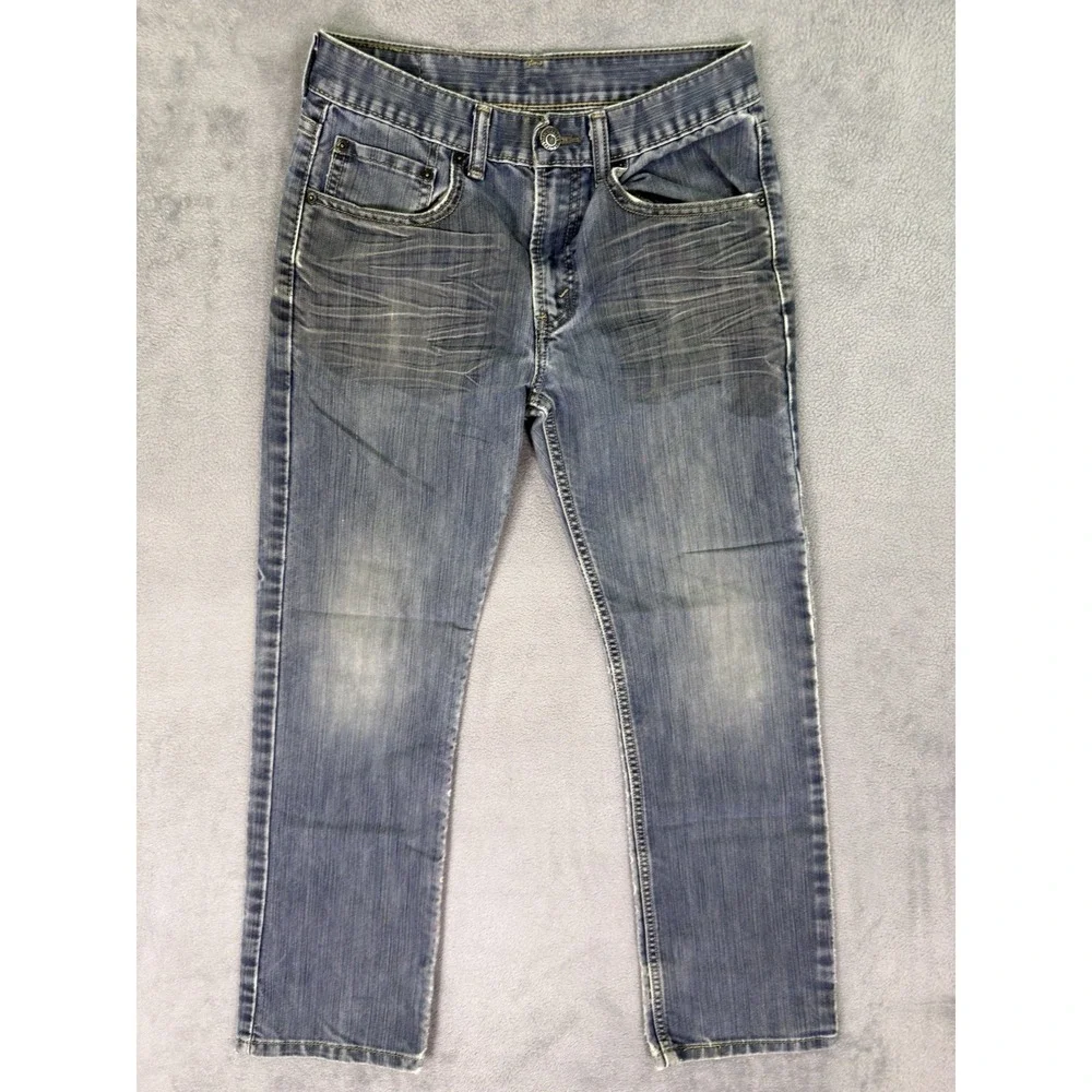 Levis Jeans Youth Boys 28x28 Blue Denim 514 Slim Straight Medium Wash Whiskered
